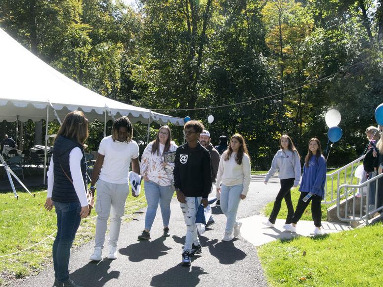 students on a campus tour